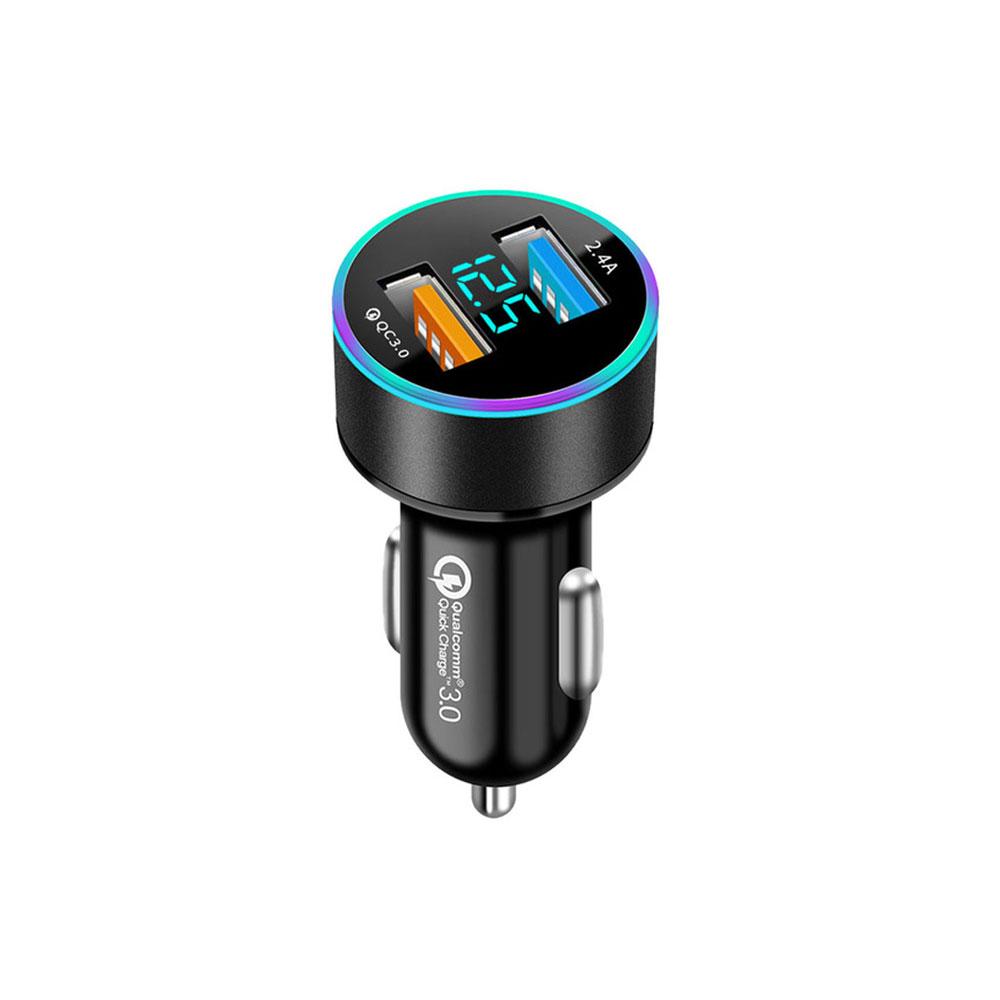 QC3.0 2.4A Dual USB Car Charger for Phone LCD Display 12-24V Cigarette Socket Lighter Fast Charging Power USB Adapter Charger
