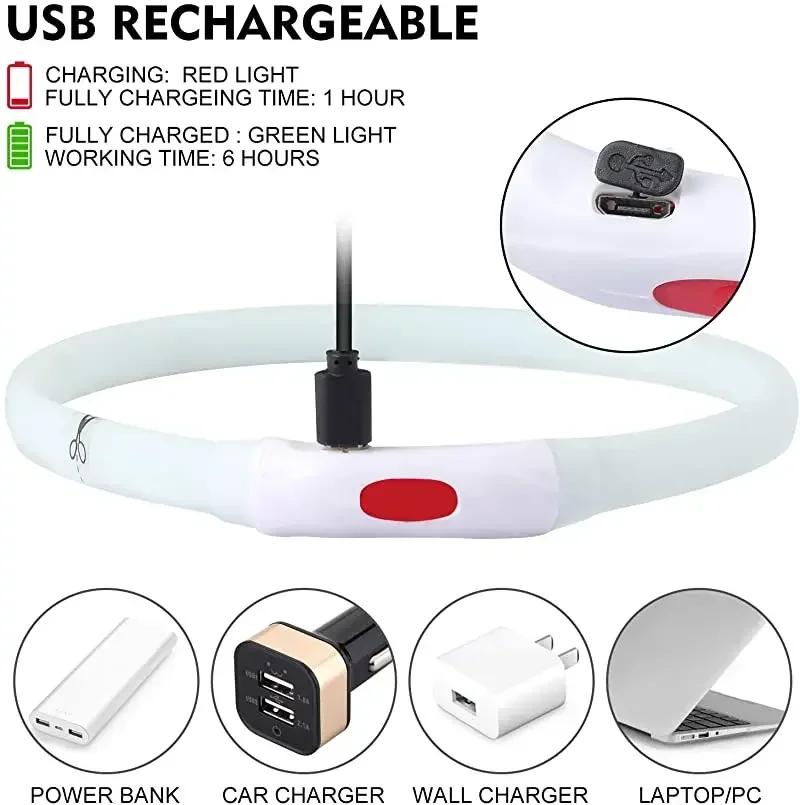 Силиконовый светодиодный ошейник для собак, перезаряжаемый через USB, светящийся ошейник для собак, защита от потери/аварийной безопасности, аксессуары для собак