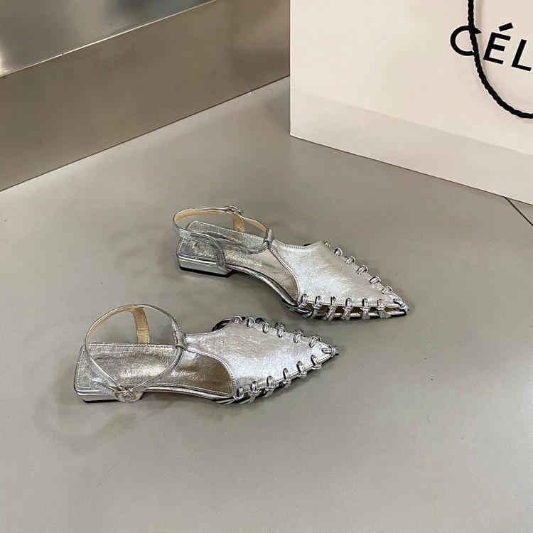 Красивый! Ретро римские плетеные сандалии с полой головкой-мешком женские летние новые французские темпераментные туфли с острым носком на толстом каблуке