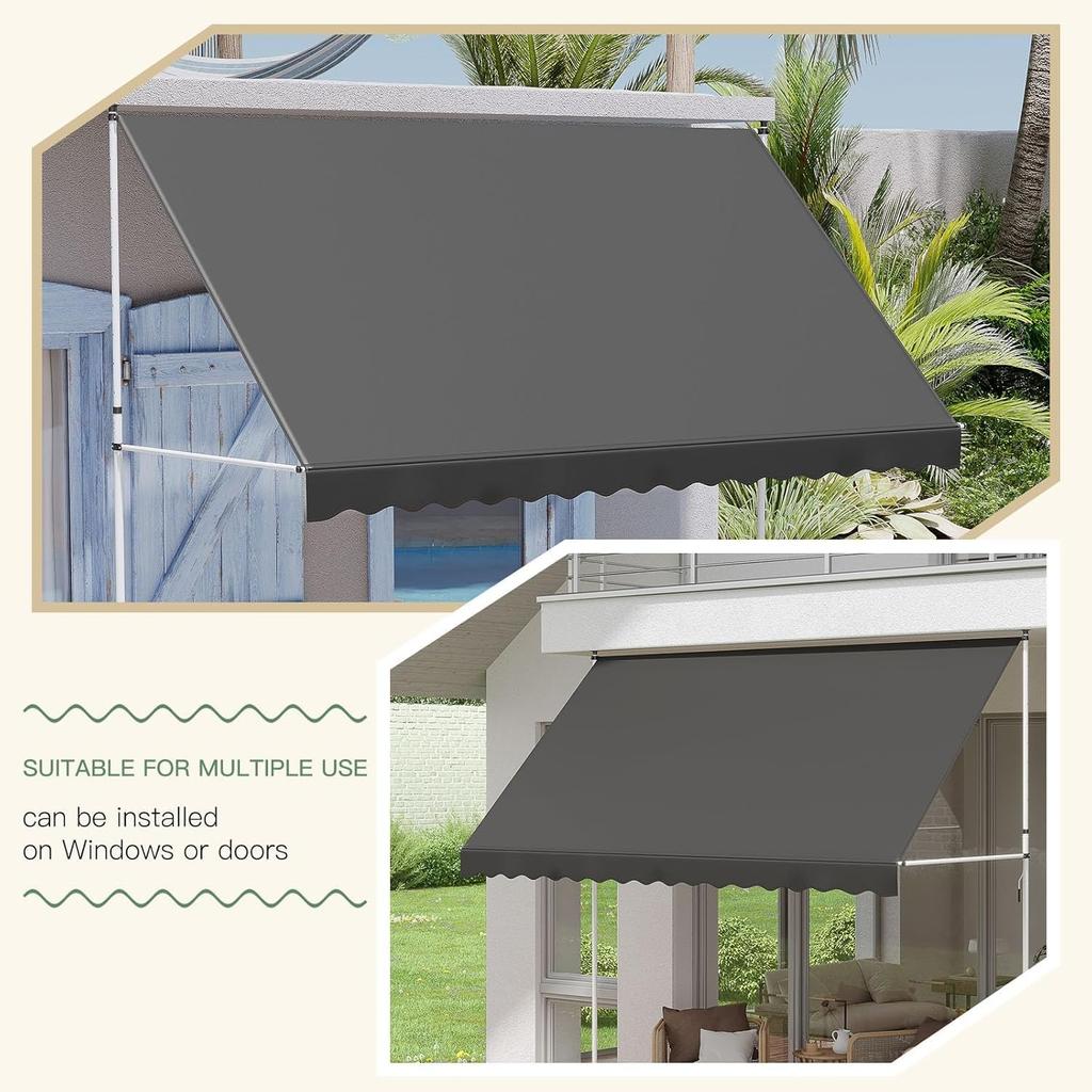 YODOLLA Retractable Manual Awning 3m - UV Resistant, Easy Installation, Stable Aluminum Frame - Dark Gray