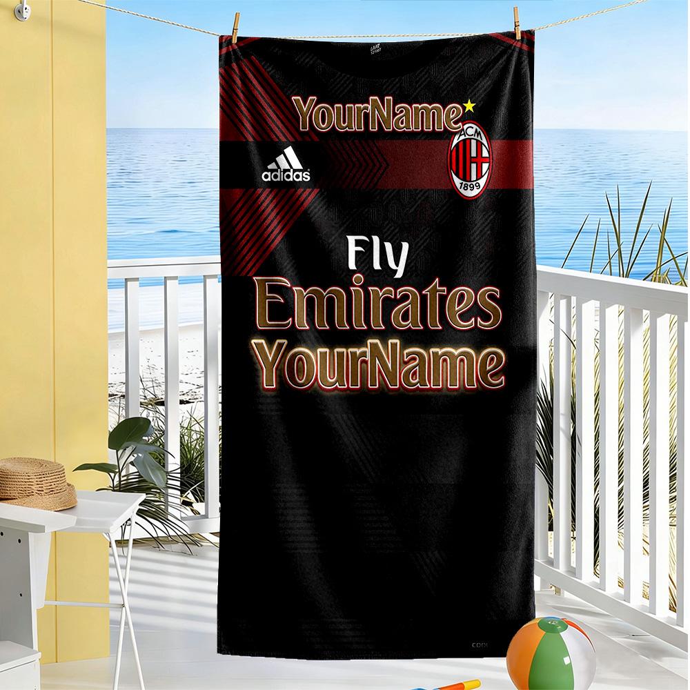 Ac Milan Personalized Text Beach Towel Super Soft Microfiber Quickdry Fabric