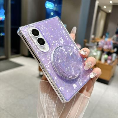Применимо к чехлу для складного мобильного телефона Samsung ZFold1, чехол с рисунком в виде роскошной ракушки, магнитный держатель, чехол с двойной центральной осью, женская модель.