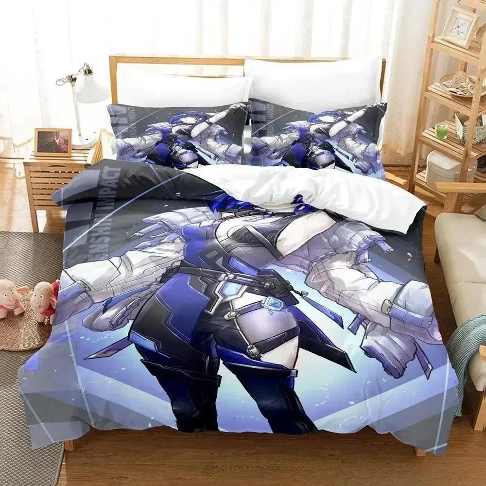 New Anime Game Yelan Genshin Impact Bedding Set Cartoon Anime Three-piece Set Adult Kid Bedroom Duvet Cover Sets 3D Kawaii Girls