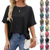 Women's Summer Solid Color Round Neck Large Size Loose Short Sleeve T-Shirt Solid Color Tops