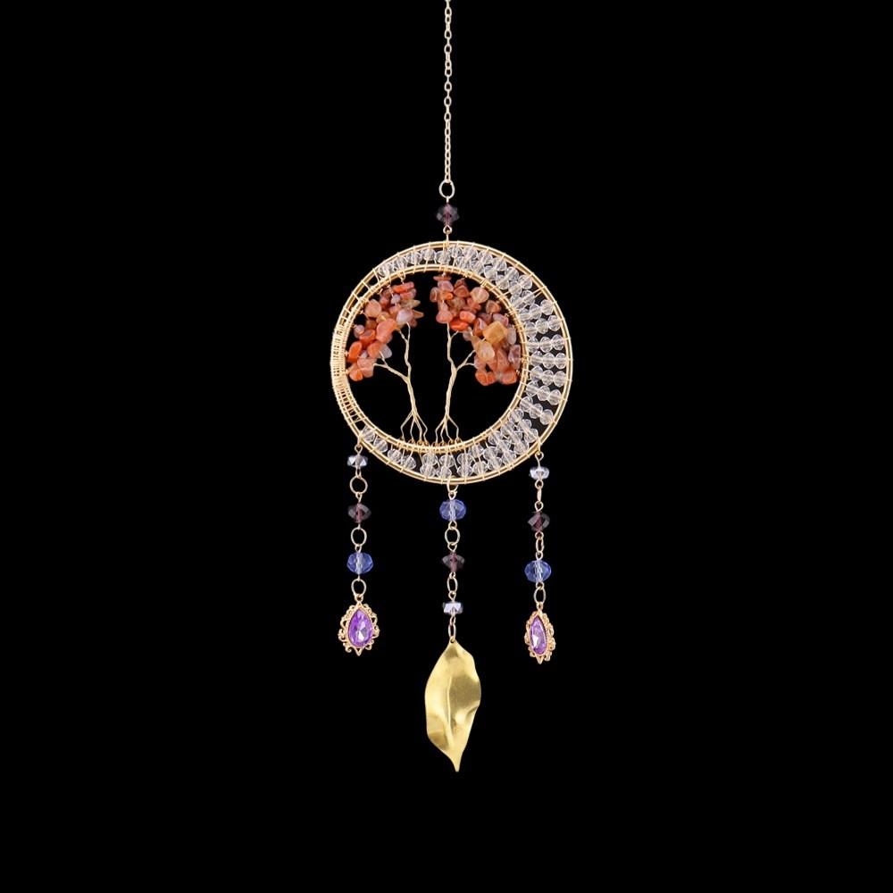 Handcrafted Agate Dreamcatcher Pendant With Rainbow Crystals For Girls Room Decor