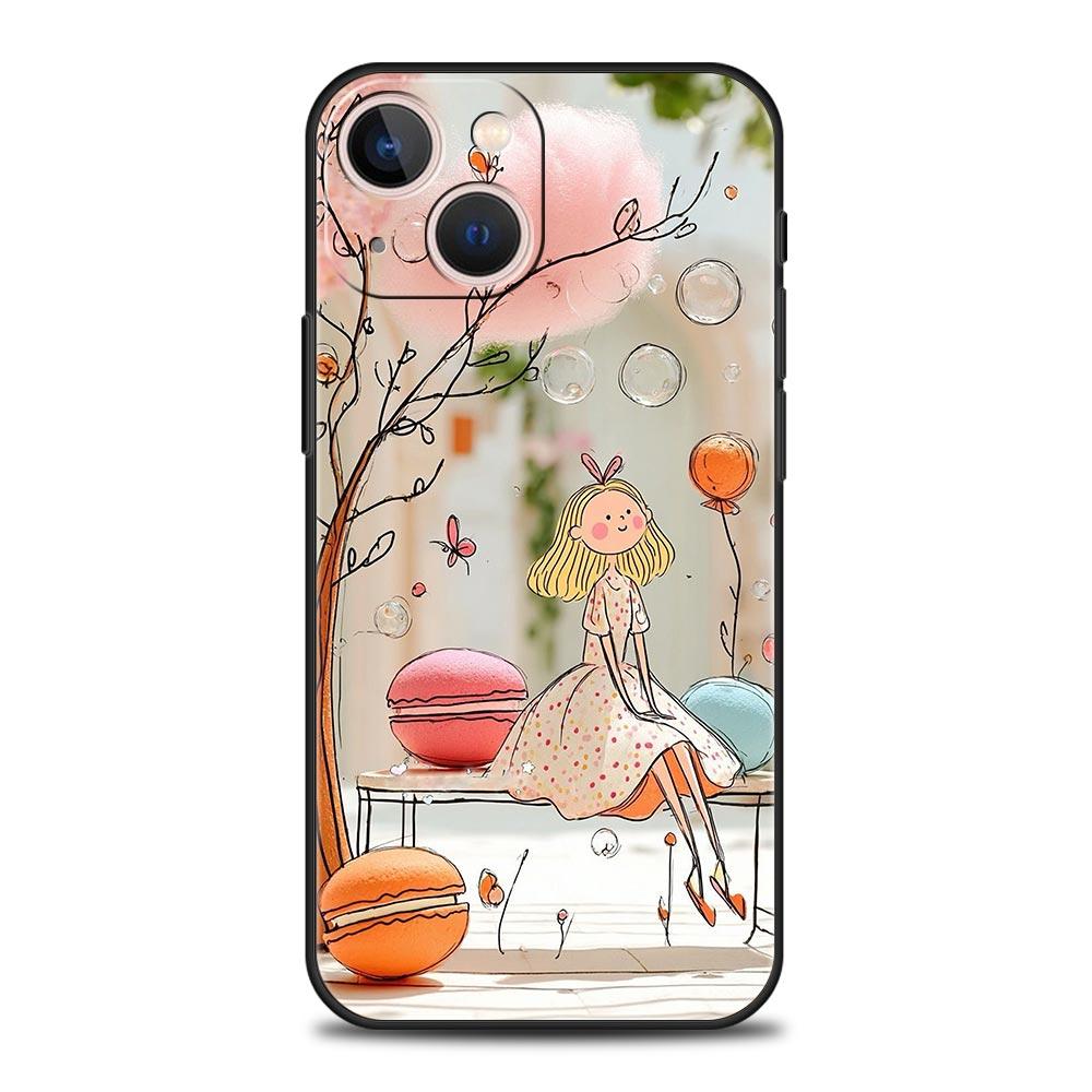 Мультяшная Девочка Чехол для Телефона Cover для iPhone 17 16 15 14 13 12 Pro Max 11 Pro Max 17 AIR Plus Ударопрочный Мягкий ТПУ Корпус Fundas Capas