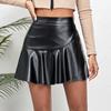 Ruffled Irregular Pu Leather Mini Skirts For Women Summer Sexy High Waist Slim A LINE Skirt Office Lady Black Y2K Vintage