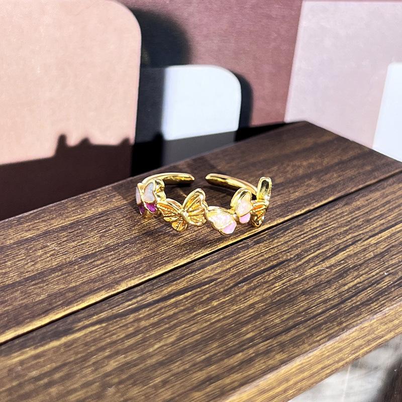 2026 Sweet and Cool Colorful Drip Glaze Temperament Court Style Retro Ring Female Flower Niche Ring