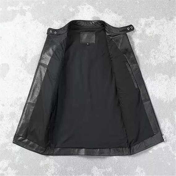 Настоящая ручная работа Натуральная овчина Новый мужской черный жилет Кожаное стильное классическое пальто