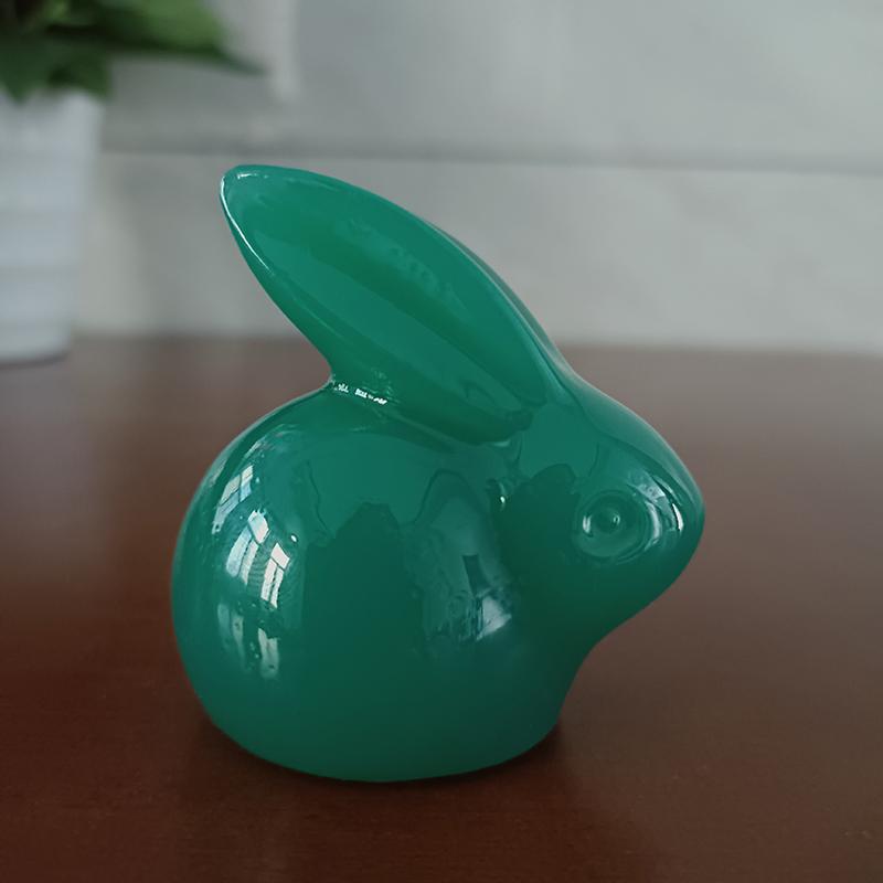 2PCS Stone Jade Colour Rabbit Double Statue Mascot Animal Cartoon Bunny Figurine Ornament Gift Resin Home Car Desktop Decoration