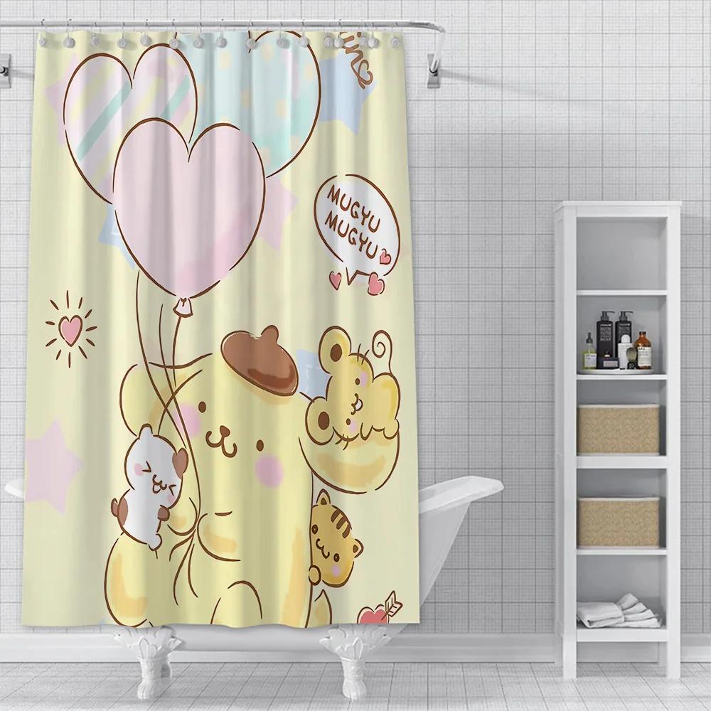 Милая мультяшная шторка для душа P-Pom Pom Purin, водонепроницаемая полиэстеровая ткань с краской, красочные шторки для ванной, шторка с крючком