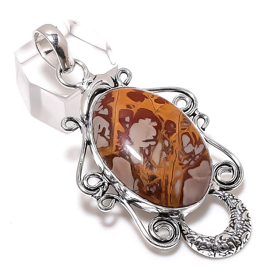 Natural Noreena Jasper Gemstone Handmade 925 Sterling Silver Pendant 2.44" Z4q48