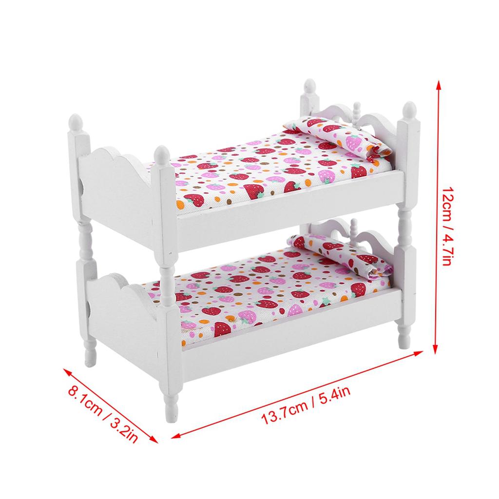 1:12 Doll House Mini Furniture Children Bedroom Model Bunk Bed Toys(Pink Strawberry)