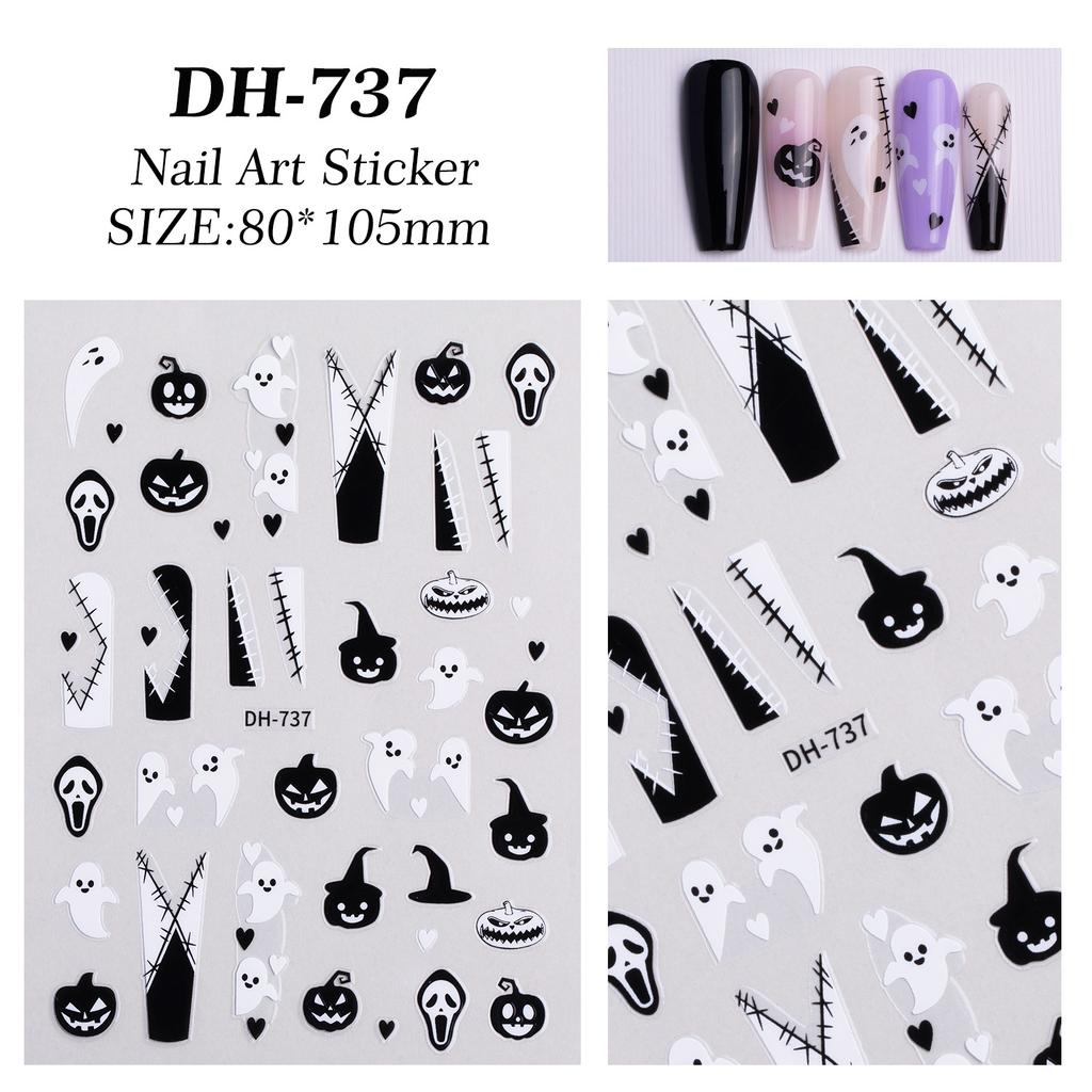 3D Хэллоуин Наклейки для дизайна ногтей Череп Тыква Летучая мышь Паутина Дизайн Наклейки для ногтей Панк Готика Стиль Наклейки Для Маникюра DIY