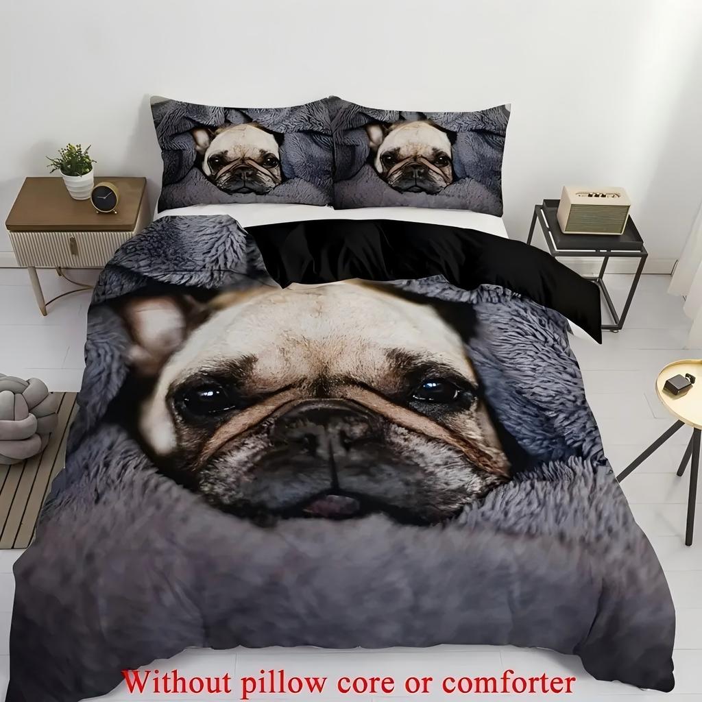 Cute Bulldog 3D Print Bedding Set For Kid Teens Adults Cute Animal Style Duvet Cover Soft Comfortable Home Polyester Quilt Cover