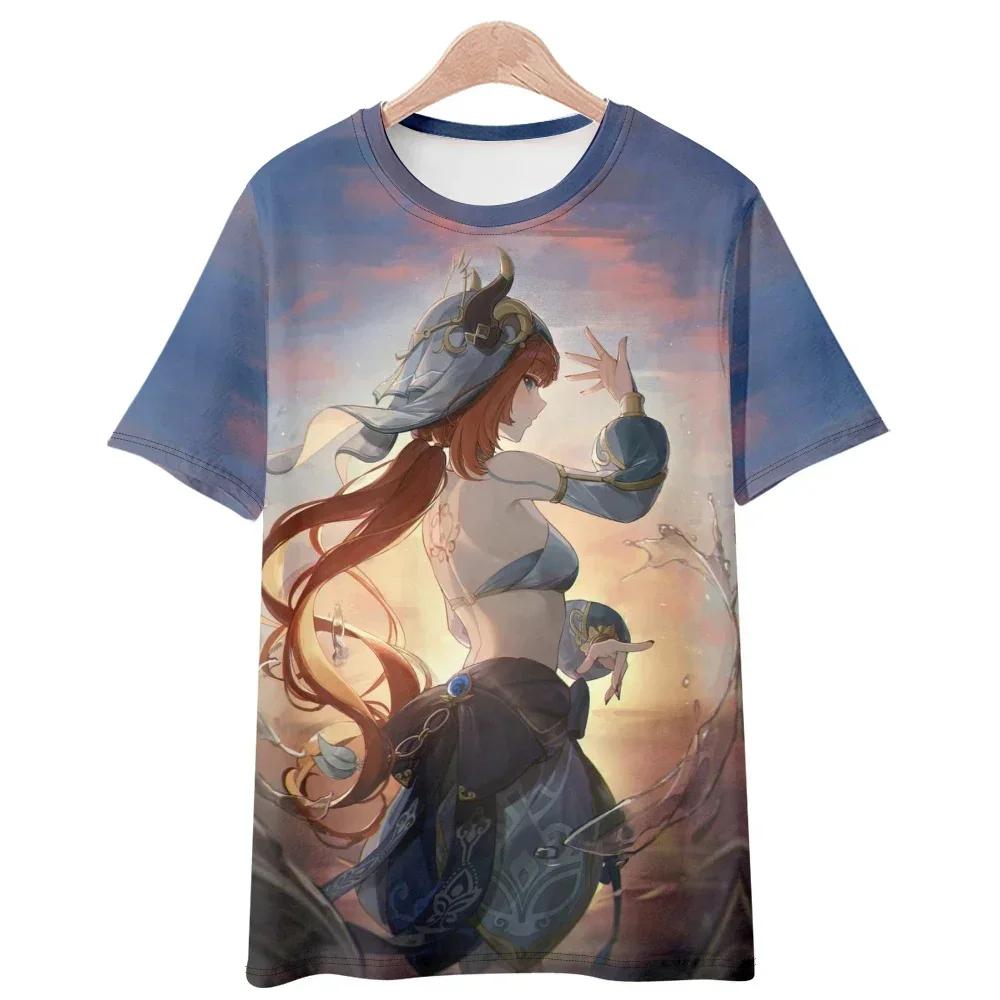 Футболка с принтом Game Genshin Impact 3D для детей, милая футболка с рисунком Gril Nilou, модная детская футболка Harajuku, футболка для мальчиков, топы