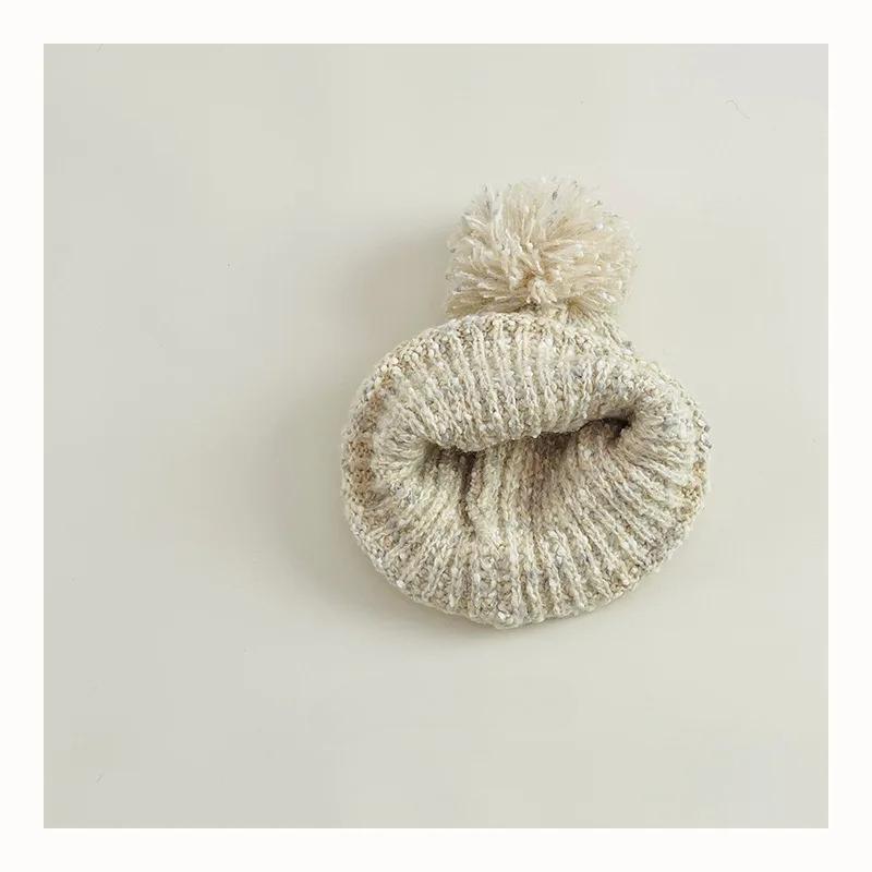 Шикарная теплая детская шапочка для мальчика и девочки, модная ретро вязаная шапка, пушистый шарик, осень-зима, теплая флисовая плюшевая детская вязаная шапочка