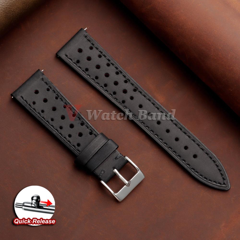 Breathable Porous Watchbands 18mm 19mm 20mm 21mm 22mm 24mm Quick Release Vintage Racing Leather Watch Straps for Seiko for Rolex