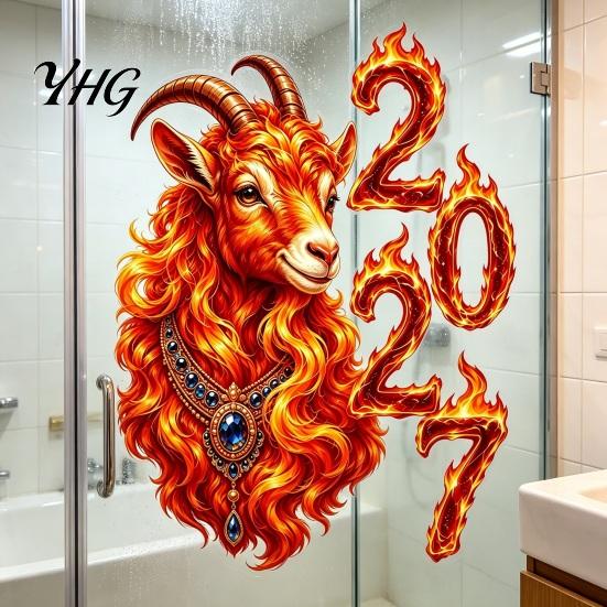 Holiday Party Window Supplies Chinese New Year Stickers, 2027 Goat Static Clings, Decorations Reusable Lunar Xmas Decor for Home Shop Decoration Easy