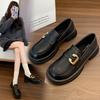 Small Black Leather Shoes Women's Spring New Shallow Mouth Women's British Flat-bottomed Commuter Shoes