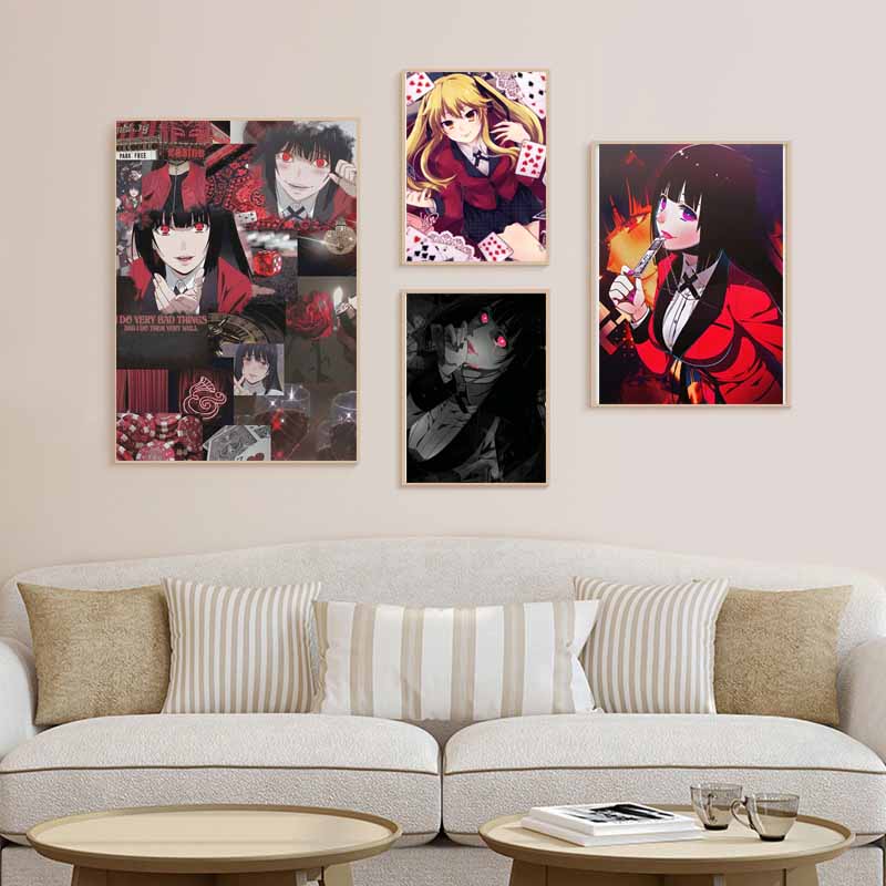 Винтажная белая бумага Kakegurui Плакаты Японское аниме Ретро-постеры и принты Художественная живопись Домашнее украшение Фреска Спальня Кафе Декор