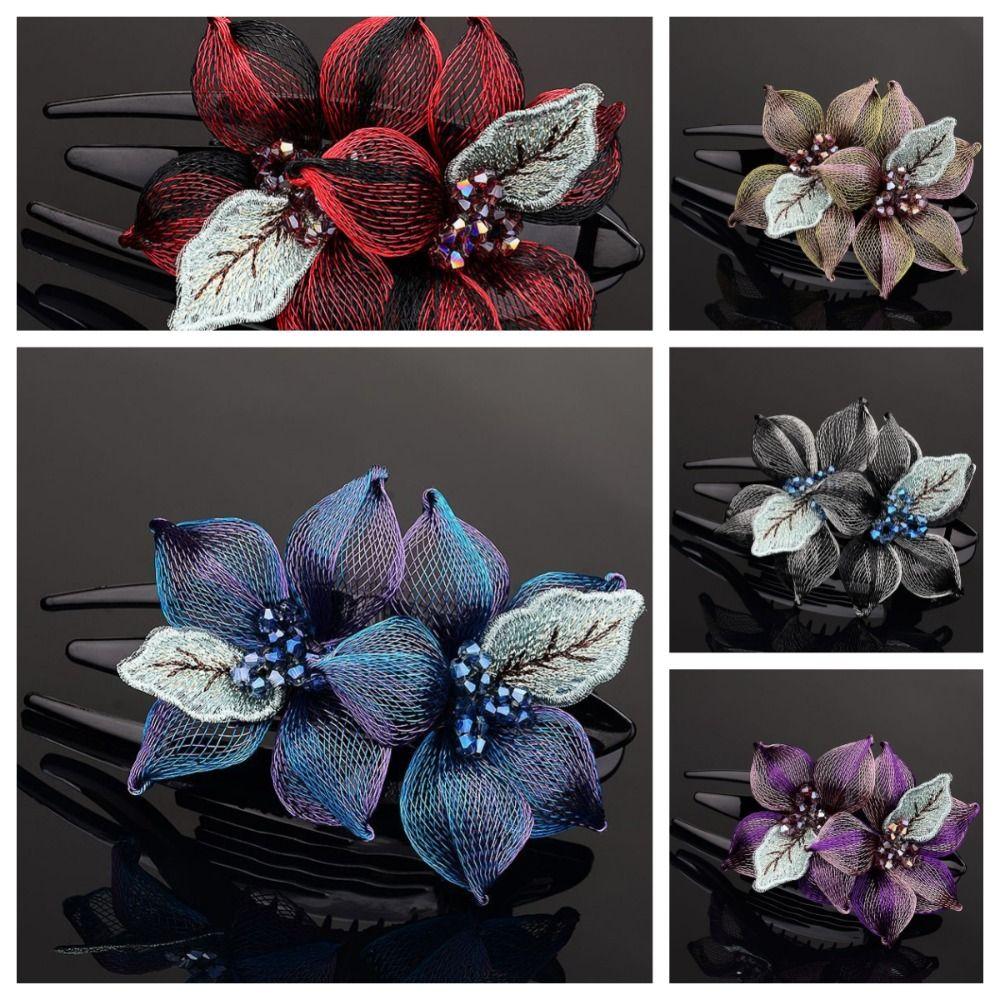 Korean Style Women Hairpin Large Crystal Headdress Jewelry Flower Hairclip  Gift