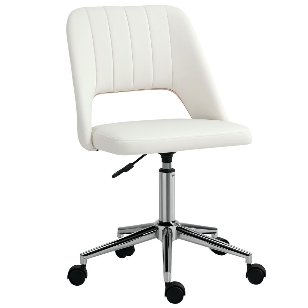 Height-Adjustable Desk Chair with Casters, 360 degrees Rotatable, Scallop Shape, Foam, 49 x 60 x 79-91 cm, Cream White