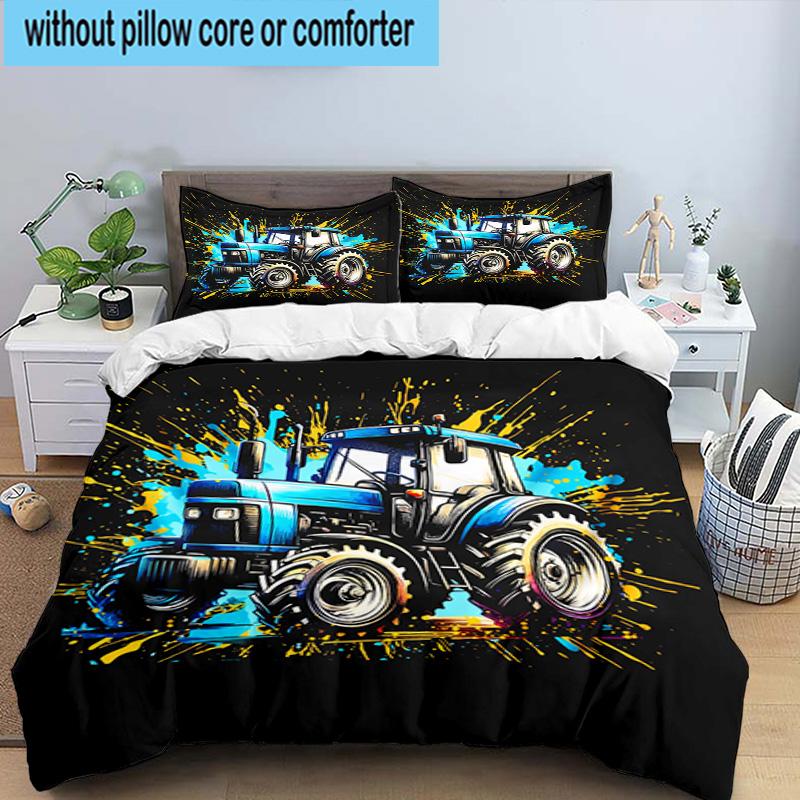Electric Monster Truck Art 3pcs Bedding,Including 1pc Duvet Cover And 2pcs Pillowcases Perfect for Christmas,Ideal for Bedroom, Dormitory