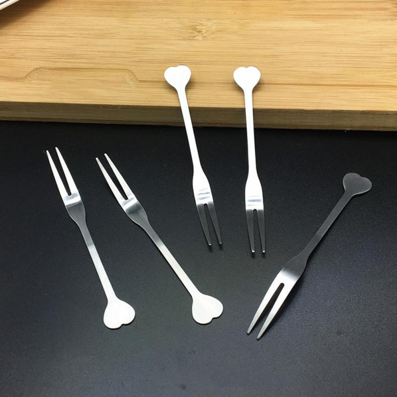 Вилка из нержавеющей стали в форме сердца, домашняя простая вилка с двумя зубцами, вилка для торта, кондитерских изделий, фруктовая вилка