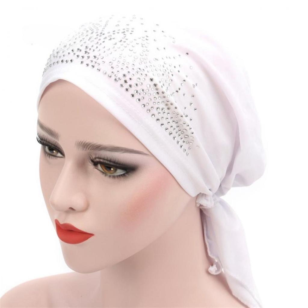 Cute Lady Rhinestone Muslim Turban Hat Chemo Cap Hair Loss Hijab Cap Cover EMA