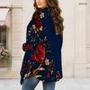 Women Plus Size Long Sleeve Open Front Draped Collar Curved Hem Floral Butterfly Printed White Cardigan