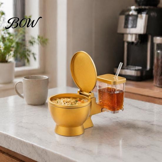Toilet Shaped Snack Dish Ramen Bowl Set, Built-in Drink Cup And Straw Fun Game Night Tableware Design, Novelty Food Bowl, for Instant