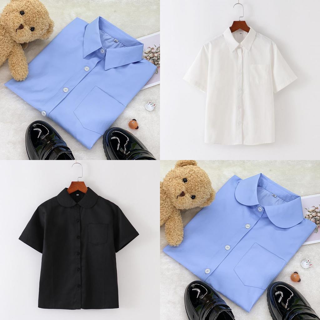 College Style Short Sleeve Shirt With Patching For Women Classroom Uniforms