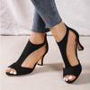 Fashion Fashionable Back Zipper Heeled Fish Mouth Shoes for Women with Side Stiletto Heels Roman Sandals