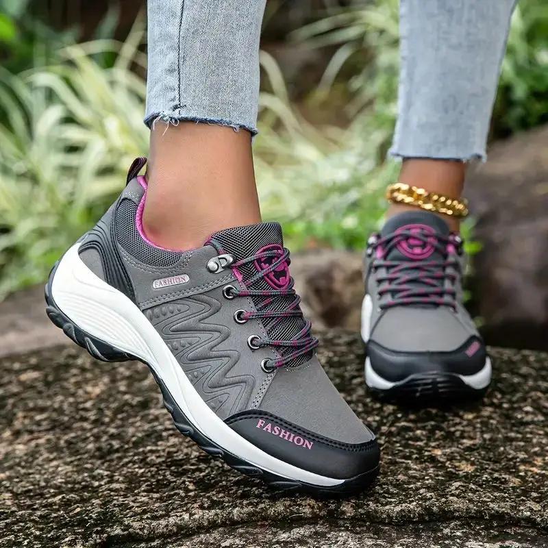 New Fashion Women's Mountaineering Soft Soled Comfortable Tennis Running Outdoor Lace Up Light Casual Hiking Shoes Tennis Female