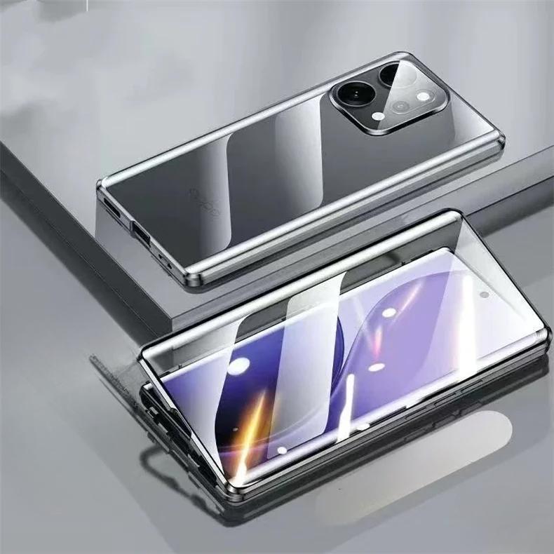 Metal Frame 360 Full Protection Case For Oppo Reno 14 Pro 5G Reno14 14Pro Magnetic Adsorption Double-Sided Tempered Glass Cover