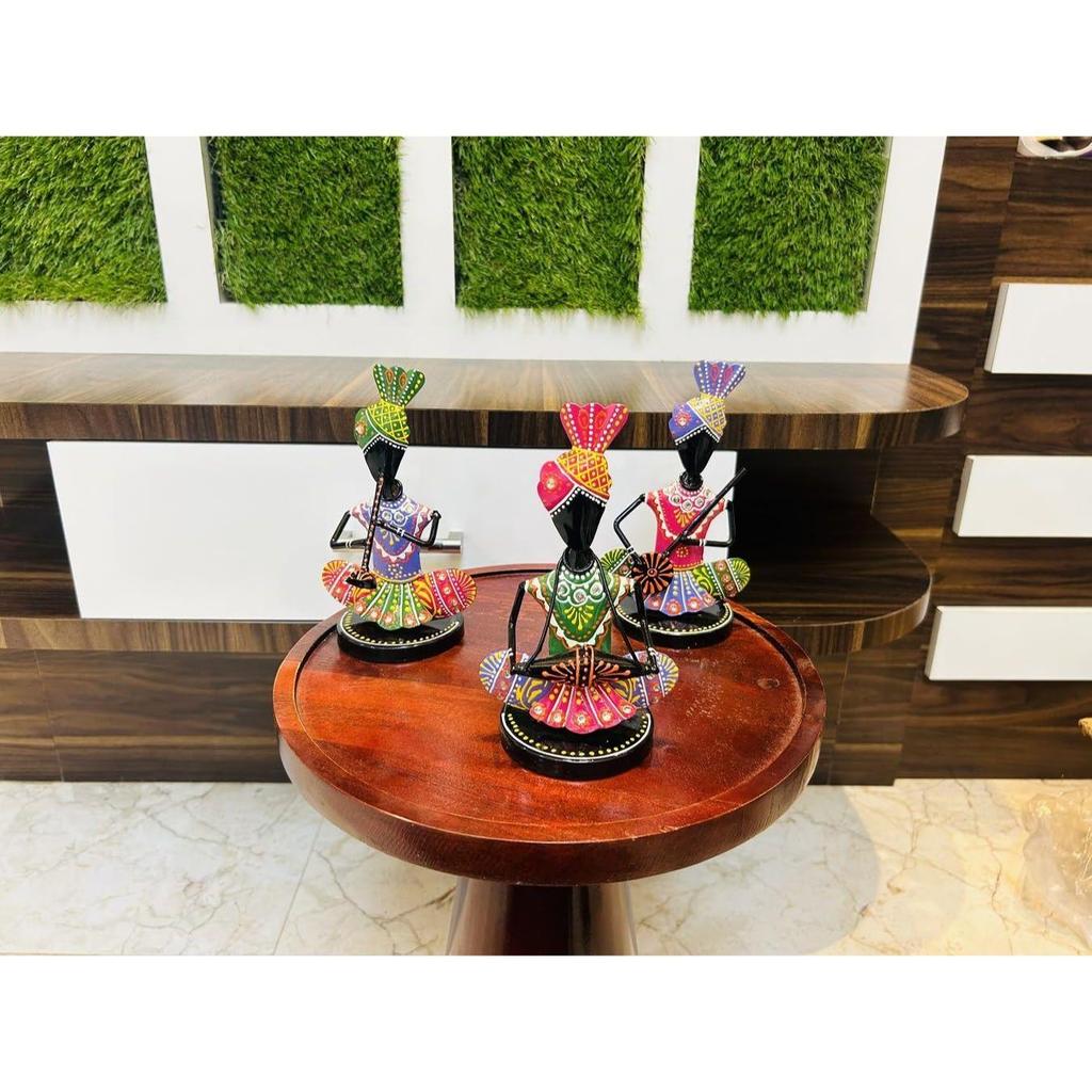 Metal Multicolor Rajasthani Decorative Musician Set of 3 Showpiece, Table Decorative Items for Home,Antique Gift Items