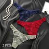 2 Pcs Sexy Lace Thong Low Waist Lace Transparent Panties Women Hollow Out Breathable G String Briefs Bow Underwear Lingerie