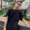 Летняя хлопковая футболка в минималистском стиле с круглым вырезом и коротким рукавом, мужская свободная и простая повседневная футболка с коротким рукавом с принтом, черный топ