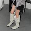 Нишевый дизайн остроносые ботфорты с широким голенищем на высоком каблуке белые ретро западные ковбойские сапоги на толстом каблуке женские