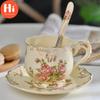 Hi Hot Sale Creative Ceramic Coffee Cup and Saucer Hand Painted Rose Porcelain Tea Cup and Spoon Classic Drink Gift