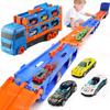 Transport Truck Toy 65-Inch Foldable Toddler Car Carrier for Boy Girl 9 In 1 Race Track and Die-Cast Truck Race Car Gift Vehicle