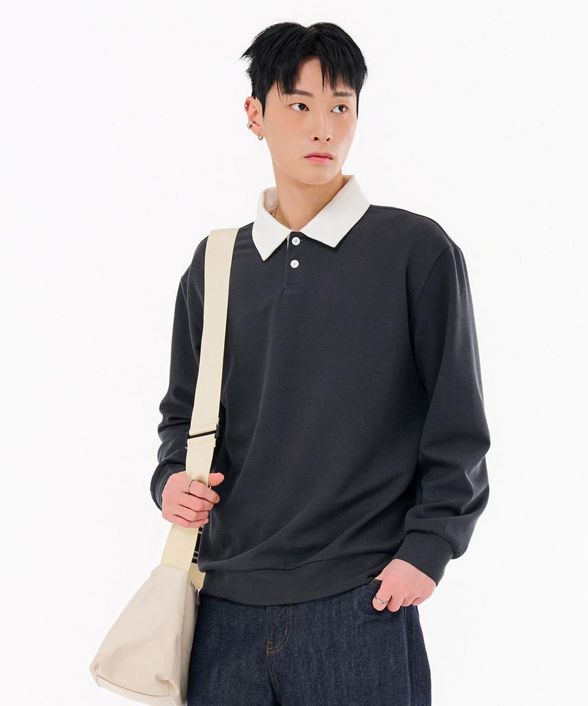 CHASECULT Men'S Collared Contrast Sweatshirt-Fark5116B0L