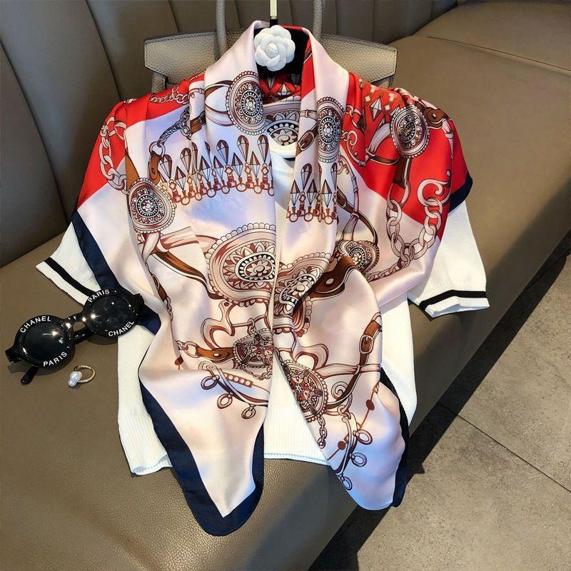 Весна/лето Новый женский шелковый шарф 90 * 90 см Имитация шелкового твила квадратный шарф Модный принт большой квадратный шарф профессиональный шарф