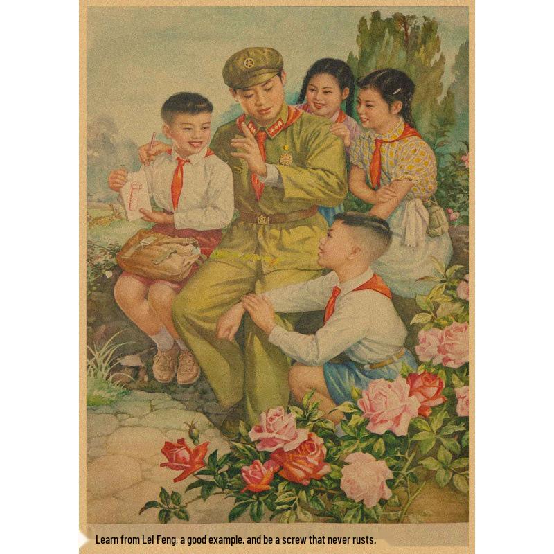 Большой Декоративный Постер из Крафт-Бумаги с Изображением Lei Feng для Ресторанов, Баров и Закусочных