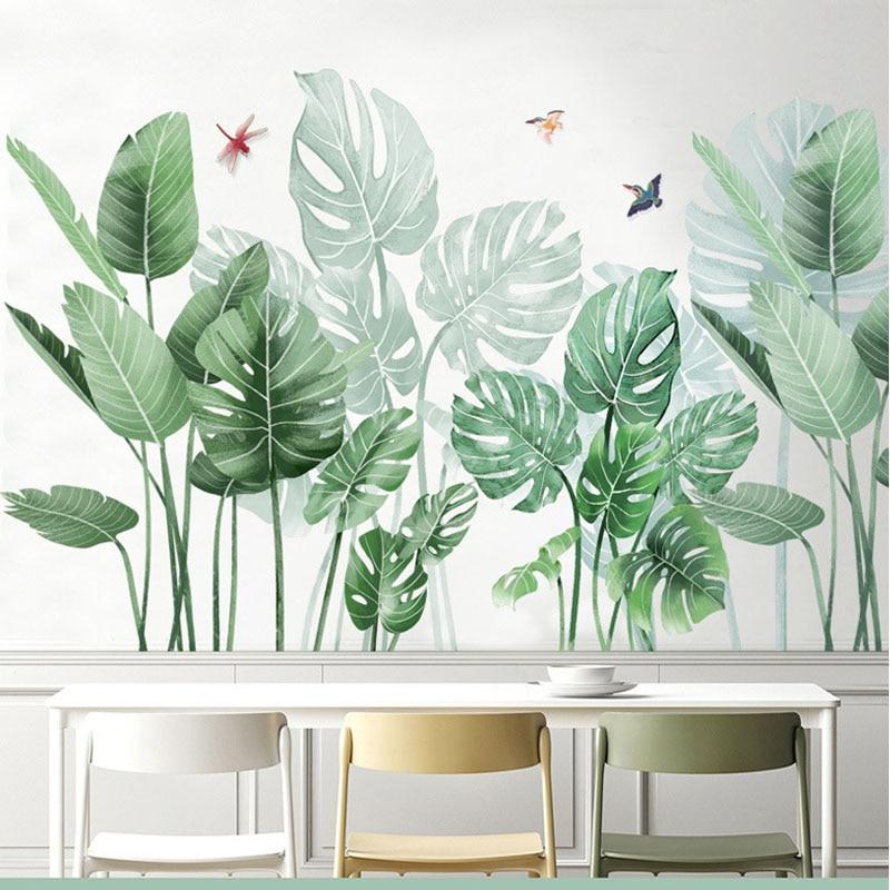 Зеленые тропические растения, листья, наклейки, бордюрный декор, украшение для угла гостиной, стены, съемные виниловые художественные наклейки
