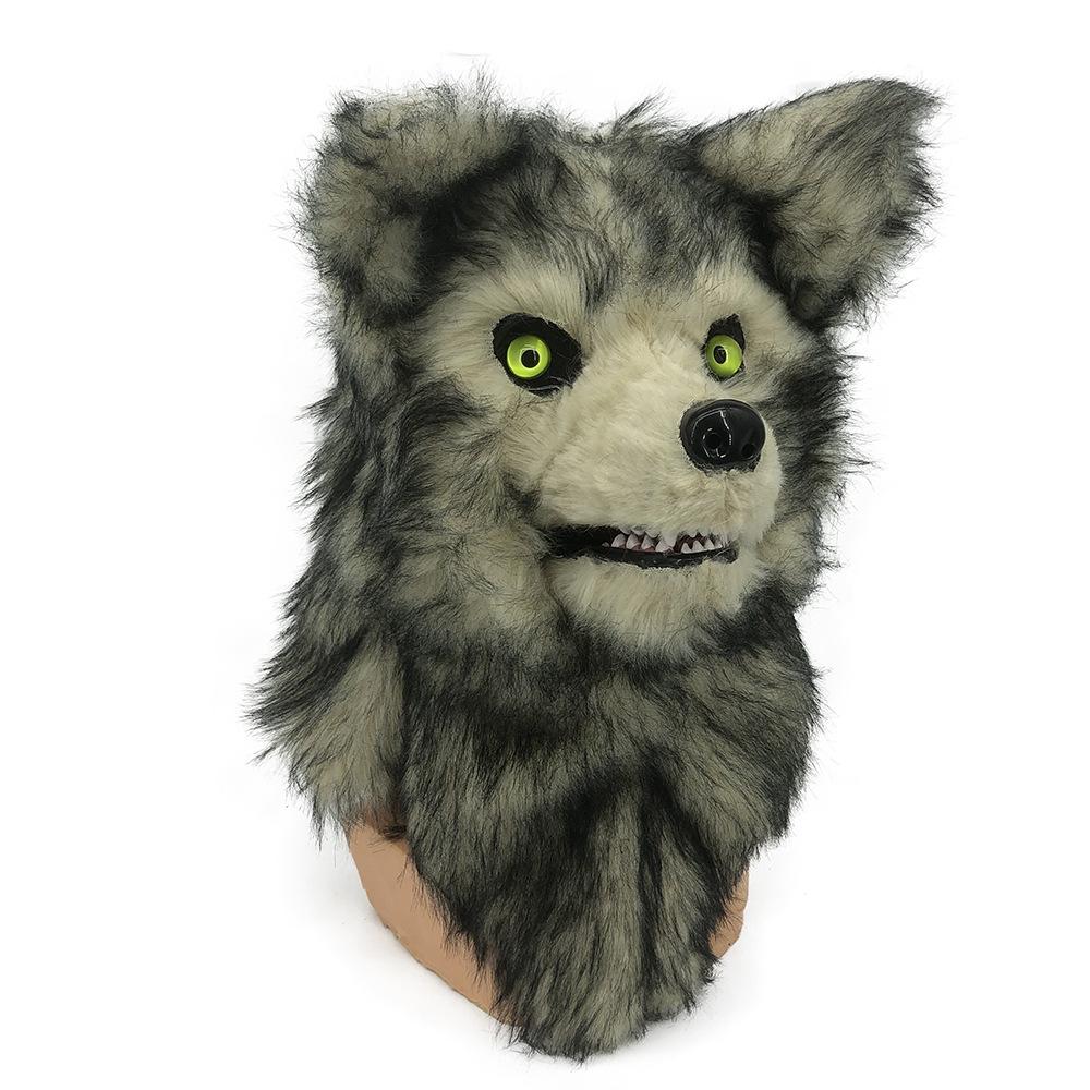 A wolf head mask with movable mouth, plush animal wolf head cover