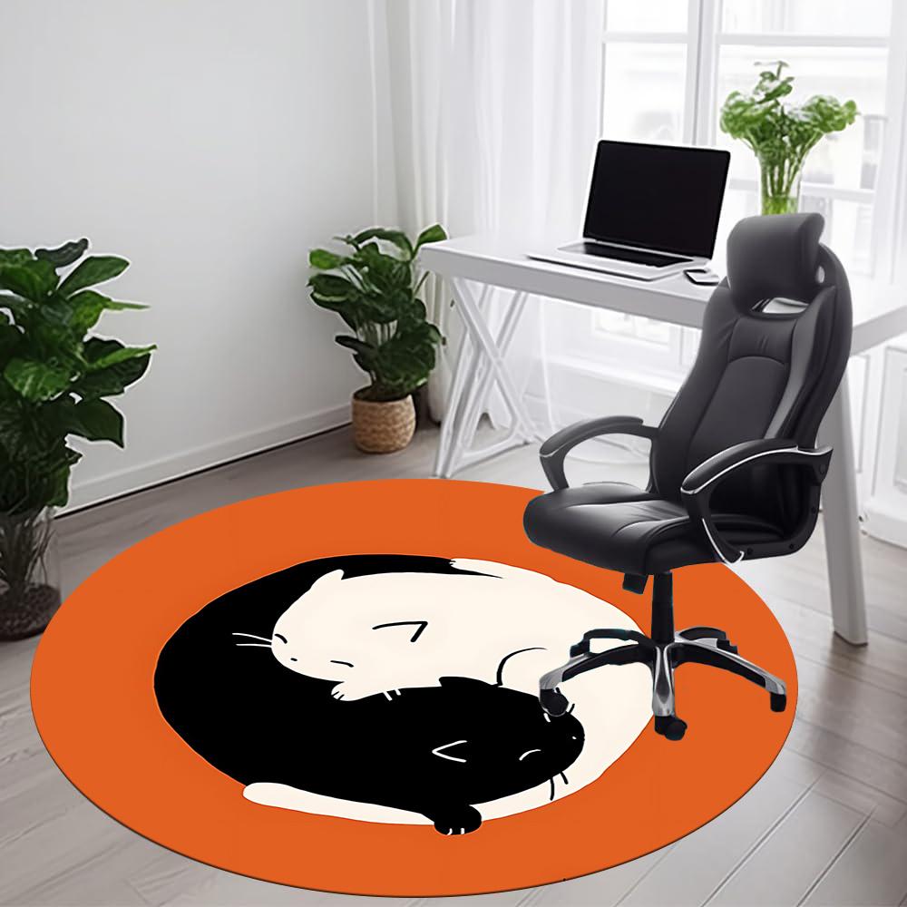 1pc Yin Yang Cats Office Round Area Rug, Indoor Mat Suitable ForOffice, Under Office Chairs Bedroom Living Room Home Decor, Room Deco 107