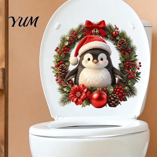 Christmas Decorations for Bathroom Penguin Toilet Stickers, Self-Adhesive Lid Decals, Waterproof Xmas Holiday Decals Decor Tank Tile Home Decoration