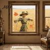 Autumnal Home Embellishment Scarecrow Window Stickers with Realistic Maple Leaf, Pastoral Decals, Waterproof Holiday Party Ornament PVC Static Clings